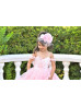 Off Shoulder Pink Beaded Lace Layered Tulle Flower Girl Dress